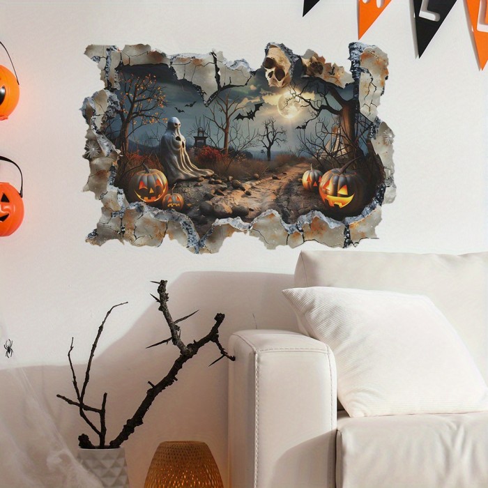 1pcs Halloween Broken Wall Skull Bat Pumpkin Bedroom Living Room Home Decorative Wall Sticker