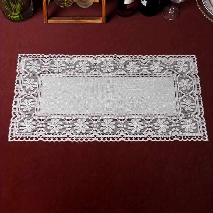 4PCS, White Lace Hollow Placemat, Dining Table Mat, Modern Minimalist Fabric Tableware Mat, Holiday Party Halloween Christmas Placemat, 30*60cm