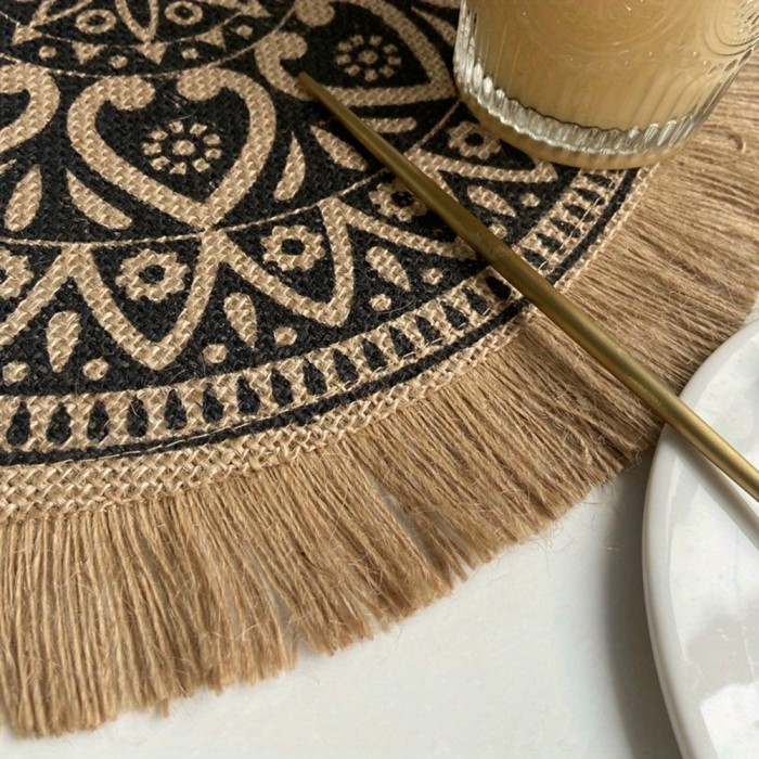 2PCS Hand-woven Coaster Ins Placemat Cotton And Linen Dining Table Insulation Pad Shooting Props Home Retro Jute Decorative Mat