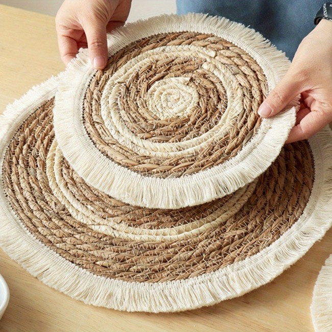 Hand-Woven Round Placemats Set of 4, 9.8\
