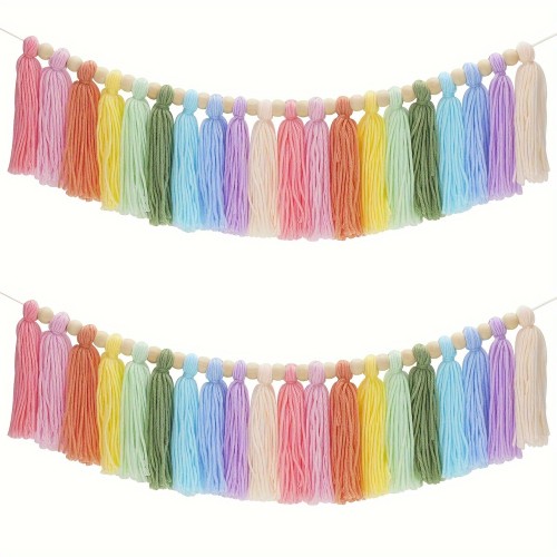 Pastel Rainbow Tassel Garland, 3.1Ft Boho Colorful Home Decor Tassels Banner, Personalized Wall Hanging Tassel Garland for Easter, Spring, Birthday, Classroom, Party