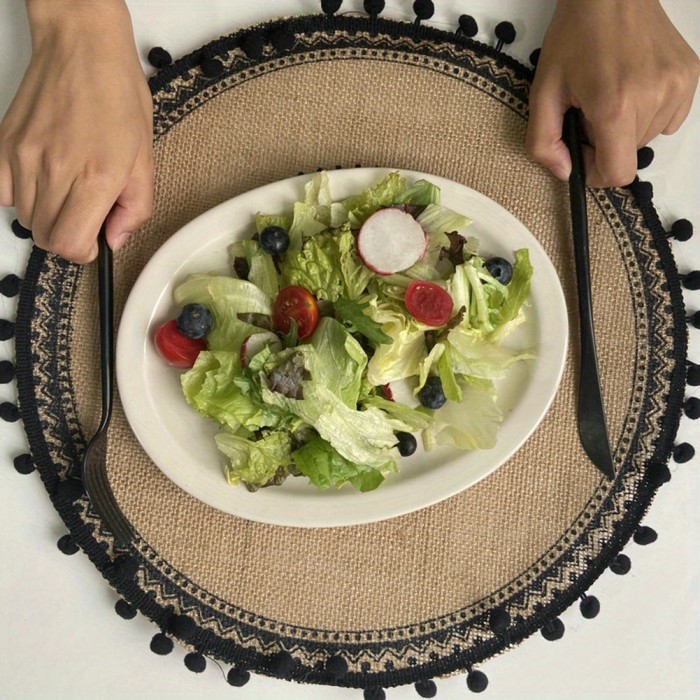 2PCS Hand-woven Coaster Ins Placemat Cotton And Linen Dining Table Insulation Pad Shooting Props Home Retro Jute Decorative Mat