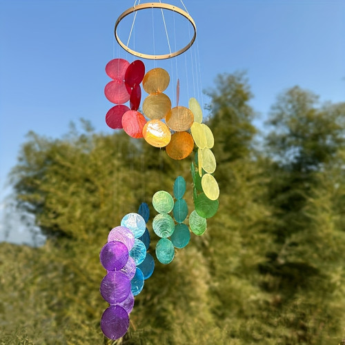 1pc, Spiral Hanging Decoration With Natural Seashell Wind Chimes For Balcony Decoration, Seaside-themed Nursery Hanging Decoration