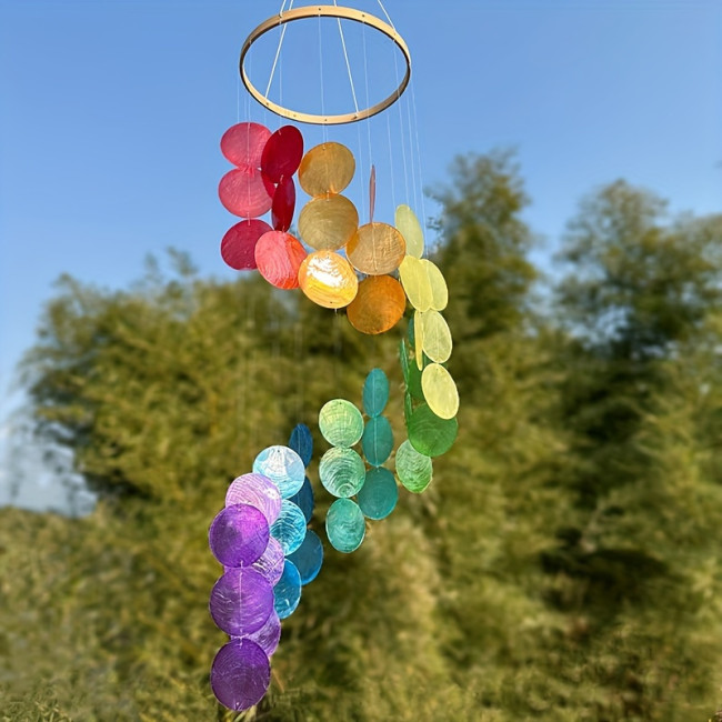 1pc, Spiral Hanging Decoration With Natural Seashell Wind Chimes For Balcony Decoration, Seaside-themed Nursery Hanging Decoration