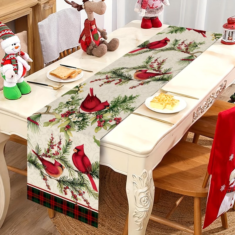 Christmas Cardinal & Tree Polyester Table Runner - Festive Holiday Dining Decor, 71.25 x 13.97 inches, Perfect for Winter Parties & Gatherings