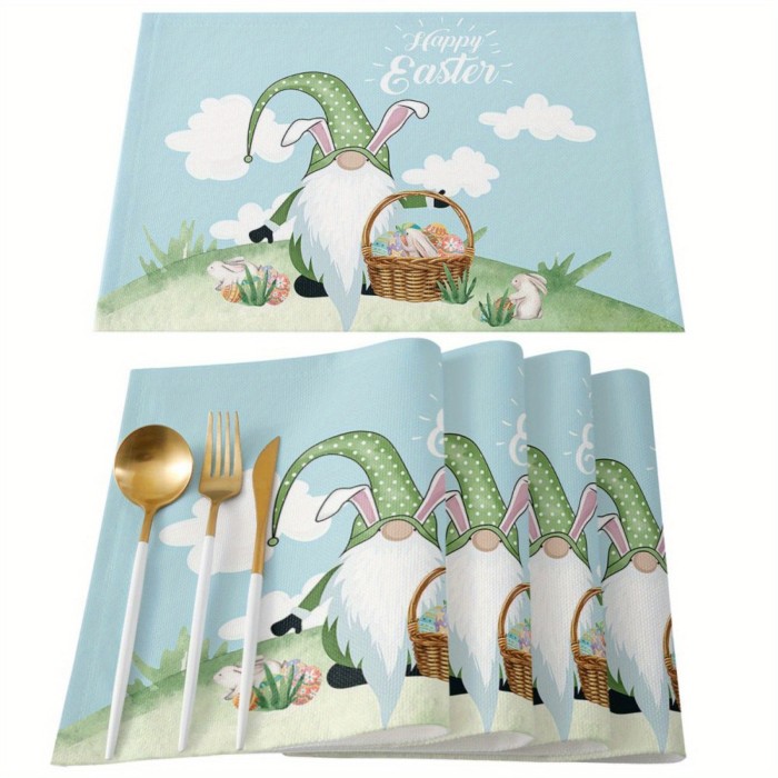 4pcs Easter Gnome Placemats Cotton Linen Mats for Farmhouse Kitchen Table