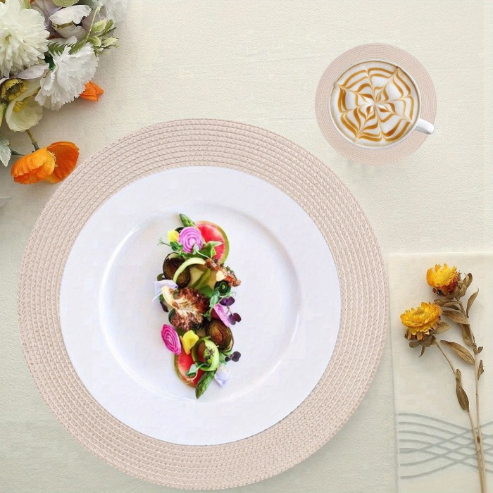 Round Braided Woven Place Mats and Coasters Set of 12 Washable Heat Resistant Table Mats for Kitchen Dining Table Home Restaurant Christmas Wedding Party Decor