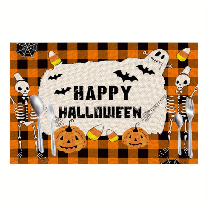 3pcs Halloween Autumn Pumpkin Placemat, Ghost Kitchen Mat, Placemat Heat-resistant And Easy-to-clean Halloween Accessories