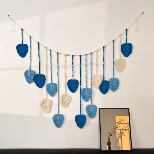 Nordic Jane's Bohemian Cotton Rope Handmade Weaving Wood Beads Leaves Photos Wall Hanging Decoration Tapestry Tassel Wall Hanging