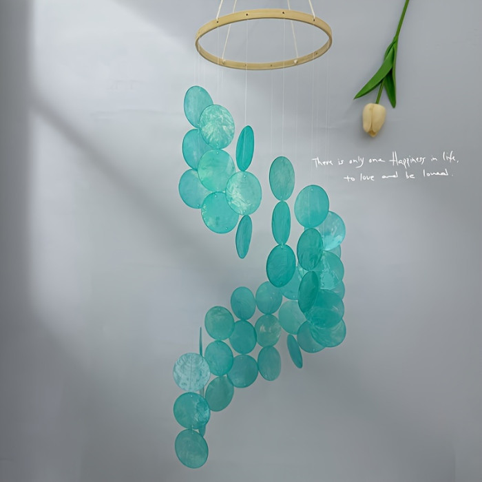 1pc, Spiral Hanging Decoration With Natural Seashell Wind Chimes For Balcony Decoration, Seaside-themed Nursery Hanging Decoration