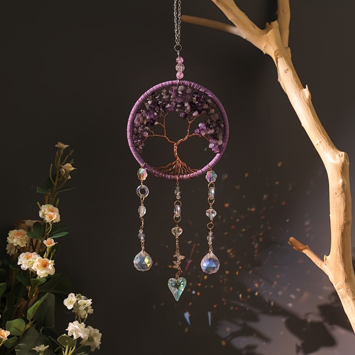 1PC, Traditional Handmade Bohemian Tree Of Life - Bedroom Natural Crystal Stone Wall Decoration - Enhances Your Sleep And Happiness, Perfect Christmas Gift, Birthday Gift