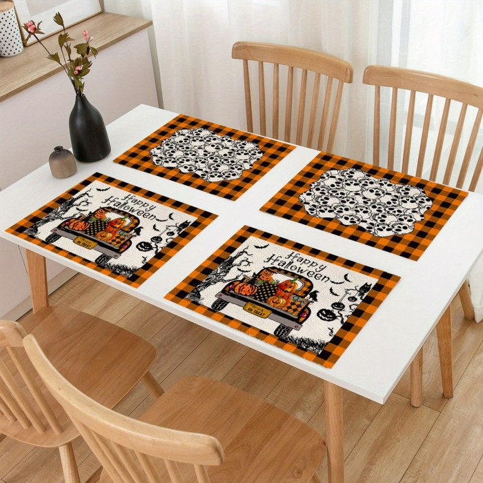 3pcs Halloween Autumn Pumpkin Placemat, Ghost Kitchen Mat, Placemat Heat-resistant And Easy-to-clean Halloween Accessories