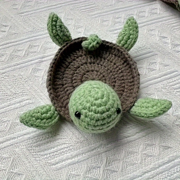 3 Pcs Crochet Tortoise Coasters For Drinks, Funny Handmade Woven Coaster Set, Cute Turtle Shaped Mug Cup Mat Table Desk Decoration Housewarming Gift