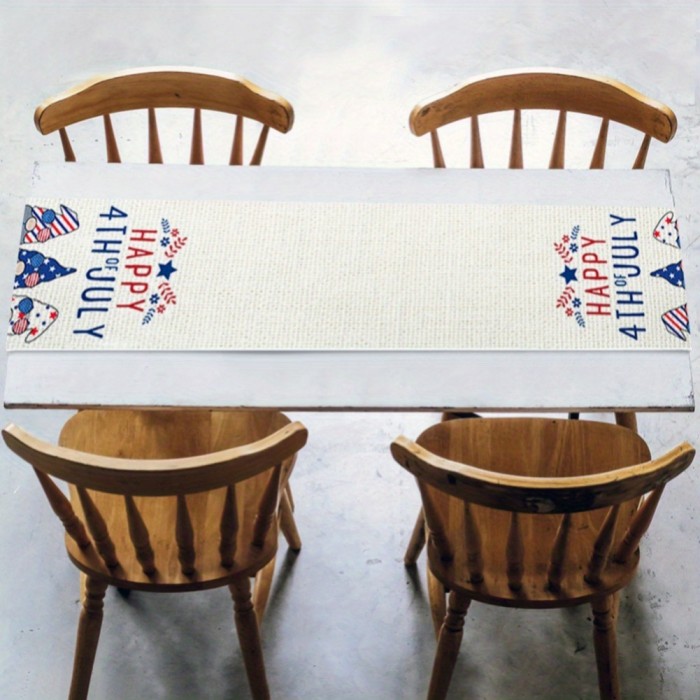 Linen Table Runner 72 Inches Long Cute Gnomes Printed Decor for July 4 Independence Day