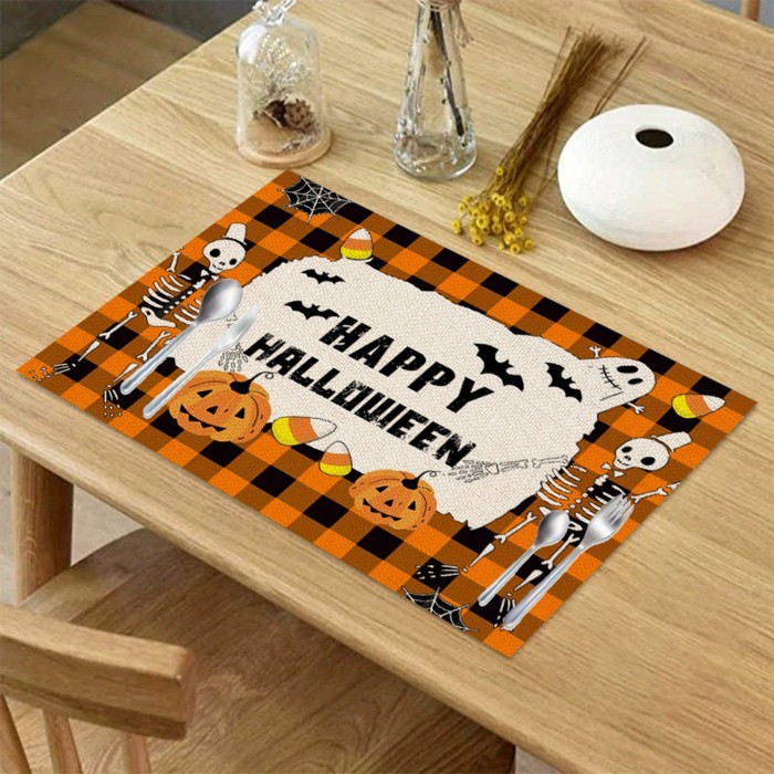 3pcs Halloween Autumn Pumpkin Placemat, Ghost Kitchen Mat, Placemat Heat-resistant And Easy-to-clean Halloween Accessories