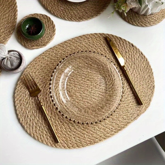 11.81×15.75in Premium Round Woven Rattan Braided Placemats - Handcrafted, Dining and Restaurant Table Decoration - Easy-to-Clean Table Mats for Elegant Dining Decor and Everyday Use - Protect Your Table from Spills and Scratches