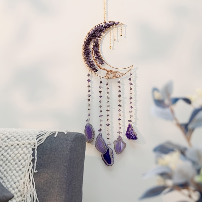 Agate Moon Tree Crystal Dream catcher, Tree of Life crystal pendant for bedroom and living room, kitchen and balcony garden decoration
