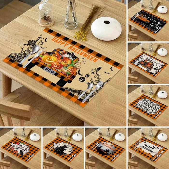 3pcs Halloween Autumn Pumpkin Placemat, Ghost Kitchen Mat, Placemat Heat-resistant And Easy-to-clean Halloween Accessories
