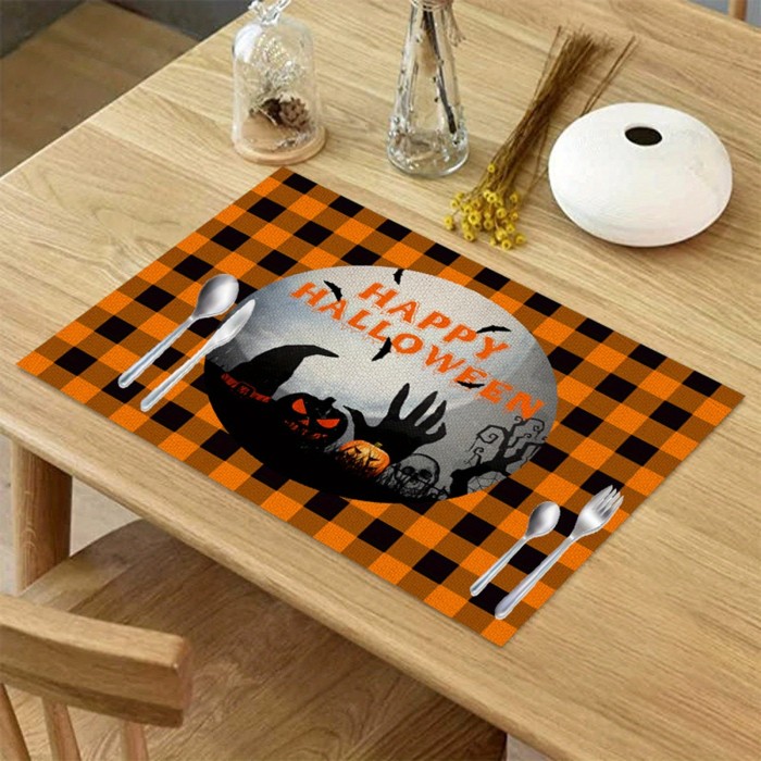 3pcs Halloween Autumn Pumpkin Placemat, Ghost Kitchen Mat, Placemat Heat-resistant And Easy-to-clean Halloween Accessories
