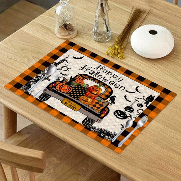 3pcs Halloween Autumn Pumpkin Placemat, Ghost Kitchen Mat, Placemat Heat-resistant And Easy-to-clean Halloween Accessories