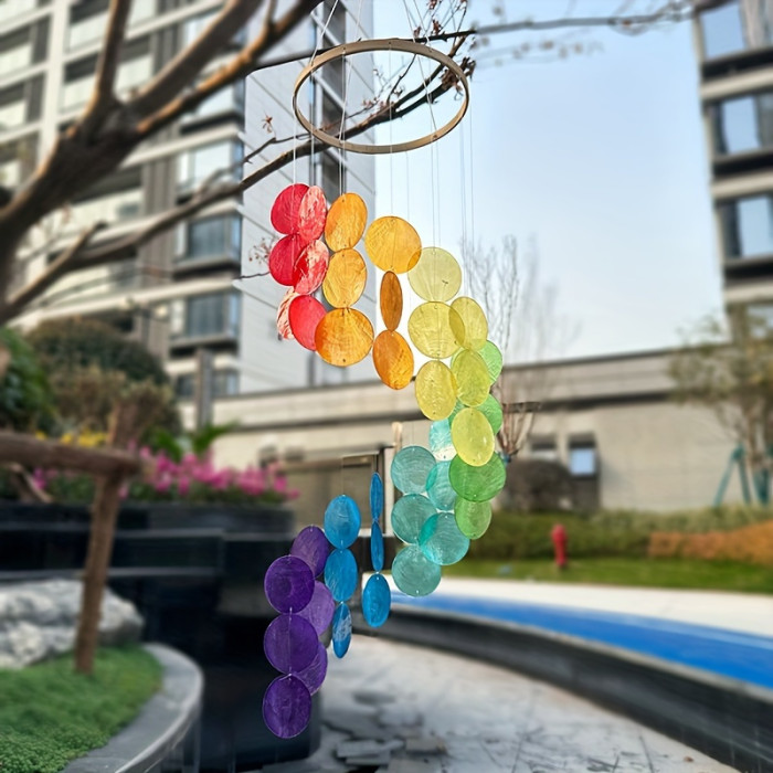1pc, Spiral Hanging Decoration With Natural Seashell Wind Chimes For Balcony Decoration, Seaside-themed Nursery Hanging Decoration