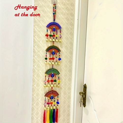 20 Long Bells Double-sided 4-layer Painted Wood BoardHandmade Decorative Ornaments Ethnic Style Painted Wood Board Peacock Bell Ornaments Home Interior Living Room Wall Decoration Pendants