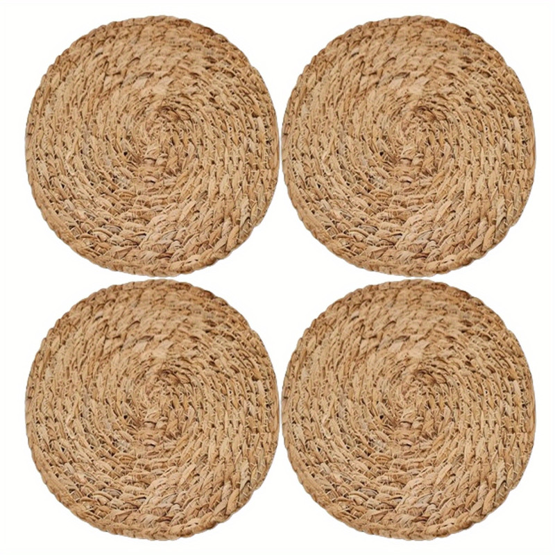 4Pcs Japanese Hand-Woven Grass Placemats: Thickened Non Scalding Round Heat Insulating Placemats for Family Dining Table, Tea Set Placement, Applicable To A Wide Range of Scenarios, Practical and Beautiful At The Same Time
