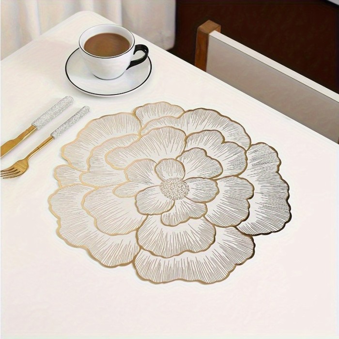 Elegant Floral Placemat Set Of 3pcs-non-slip, Wipe-resistant Table Mat, Suitable For Catering And Special Occasions
