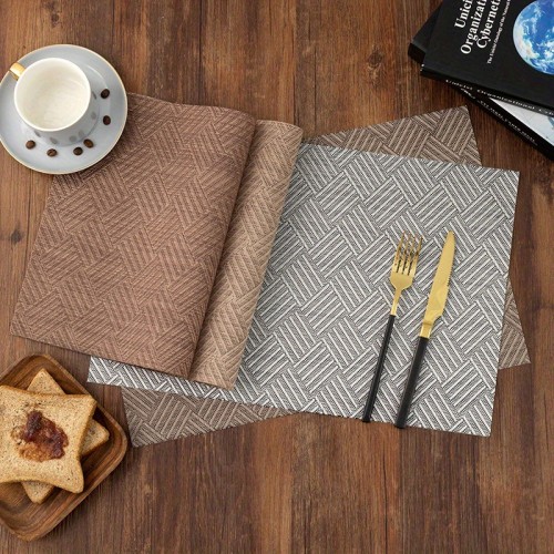 4PCS, Solid Color Twill Woven Waterproof, Oil-proof and Heat-insulating Table Mat, Golden Silk Pattern Hotel Restaurant Placemat, Suitable for Wedding Banquet Christmas Decoration, 30*45cm, Random Style
