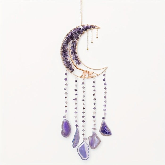 Agate Moon Tree Crystal Dream catcher, Tree of Life crystal pendant for bedroom and living room, kitchen and balcony garden decoration