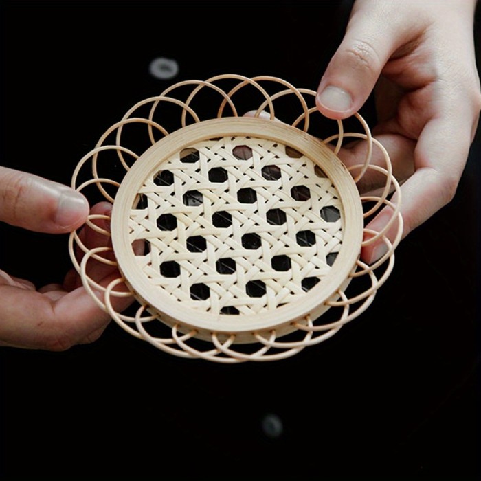 Japanese Style Bamboo Woven Saucer Handmade Bamboo Coaster Cup Holder Pot Pad Tea Mat Rattan Woven Cup Holder Coaster