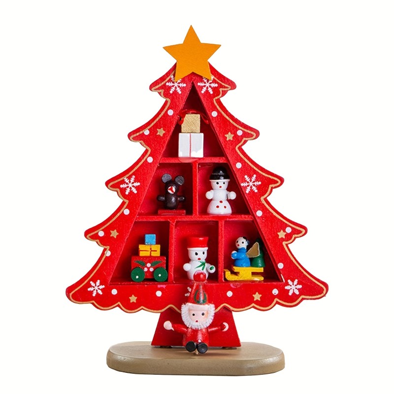 Desktop Ornaments, Mini Wooden Christmas Tree Tabletop Ornaments, Funny Table Desktop Decor, DIY Decorations, Table Top Tree Cute Wooden Xmas Tree Ornaments For Home Holiday Party Decorations