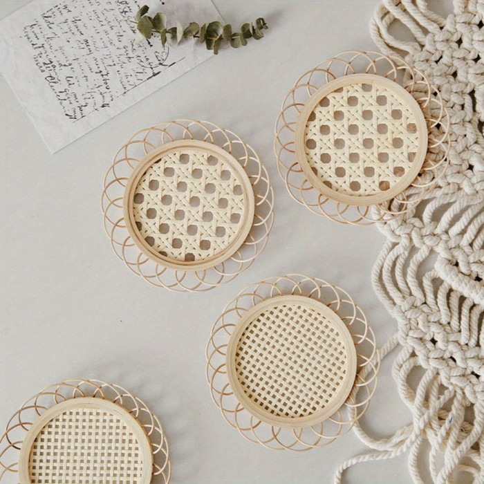Japanese Style Bamboo Woven Saucer Handmade Bamboo Coaster Cup Holder Pot Pad Tea Mat Rattan Woven Cup Holder Coaster