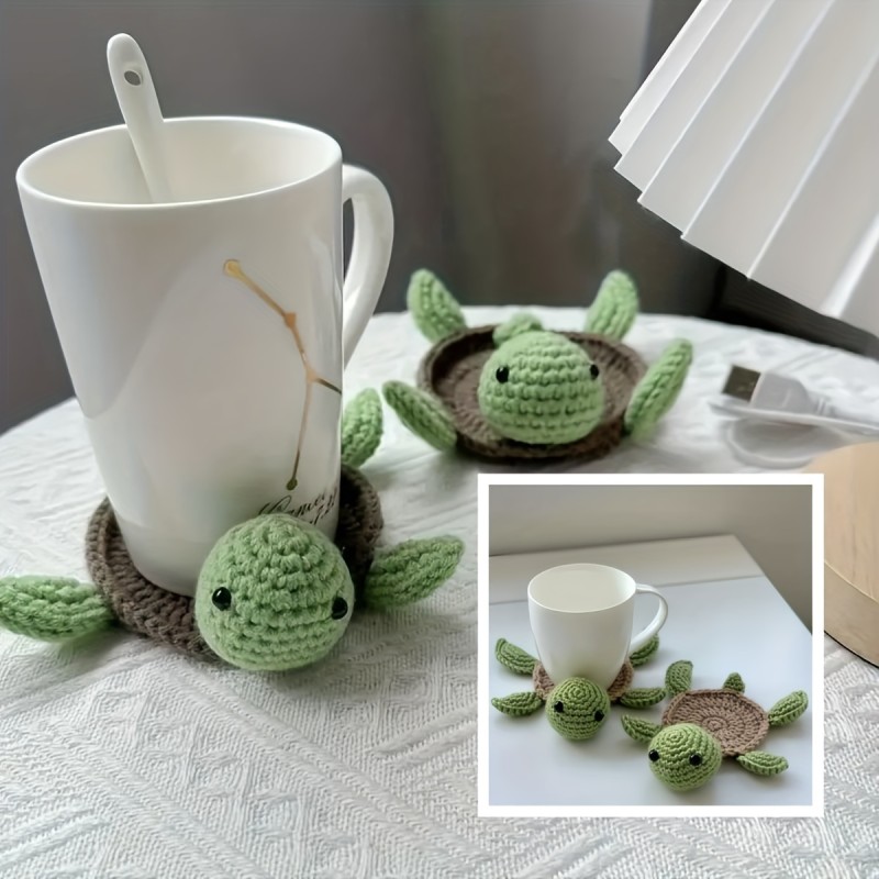 3 Pcs Crochet Tortoise Coasters For Drinks, Funny Handmade Woven Coaster Set, Cute Turtle Shaped Mug Cup Mat Table Desk Decoration Housewarming Gift