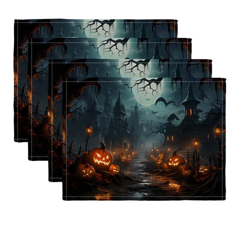 4 pieces, restaurant and kitchen fabrics, linen placemats, Halloween placemats, simple decorative table mats, hotel restaurant holiday party room decorations, suitable for year-round home tableware placemat decorations