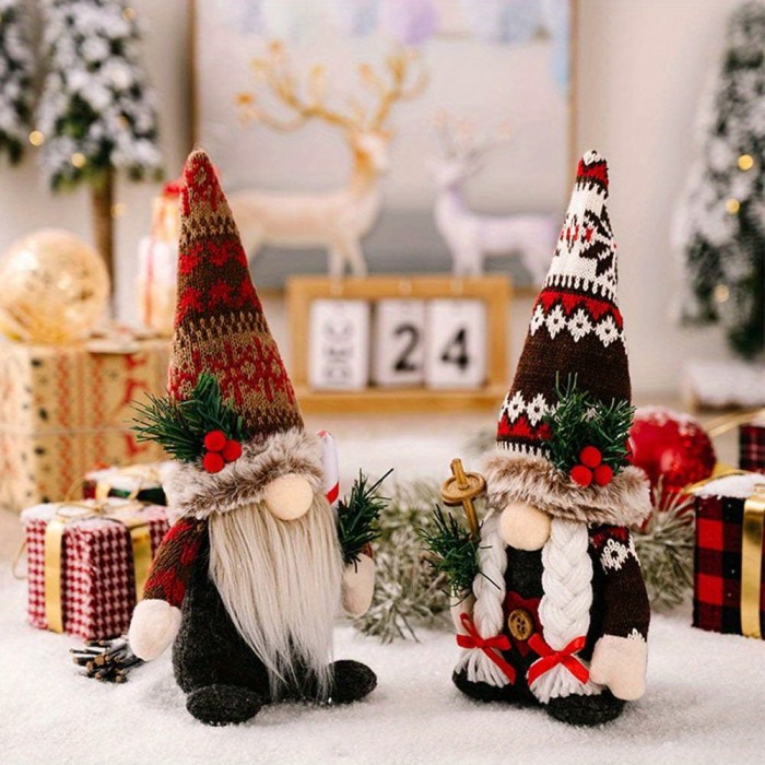 2 Pcs Christmas Gnome Decorations, Gnomes Handmade, Christmas Gnomes Plush, Swedish Gnome, Gnome Christmas Ornaments