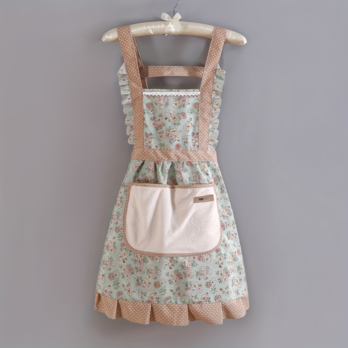 1pc, Cute Strap Canvas Apron, Breathable Floral Apron With Hood, Waterproof And Oil-resistant Breathable Workwear Waist Apron, Restaurant Waiter Work Clothes, Stain Resistant Restaurant Chef Apron Overalls, Kitchen Supplies