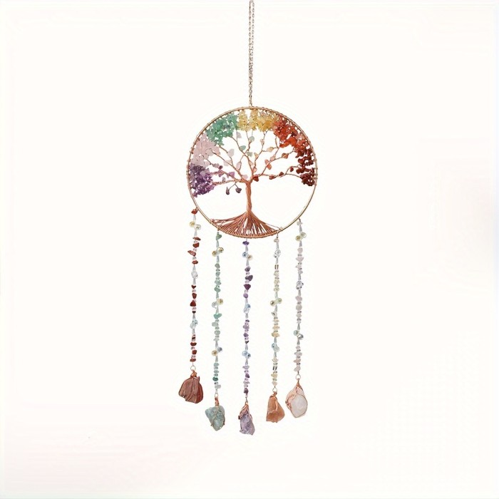 Dream Catcher Pendant With Natural Agate - Colorful Gemstone Wall Hanging For Home & Garden Decor, Perfect For Birthday Christmas Wedding Gifts