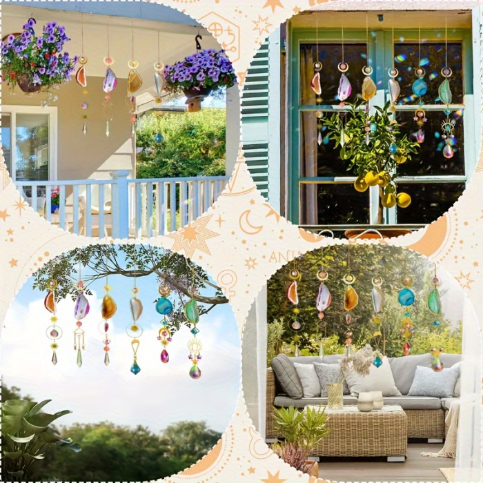 Sun Catcher Wind Chime Dream Catchers With Original Stone Crystal Prisms Agate Pieces For Indoor And Outdoor Car Hanging Pendant Home Garden Wedding Decoration, Home Decor, Garden Ornaments