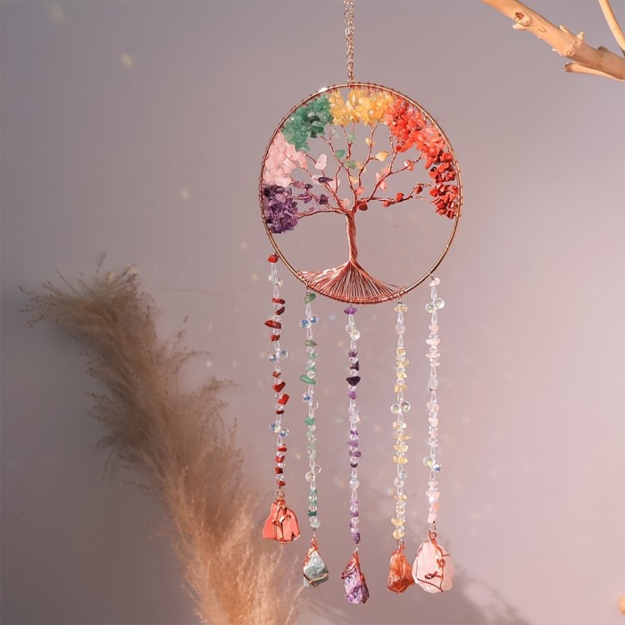 Dream Catcher Pendant With Natural Agate - Colorful Gemstone Wall Hanging For Home & Garden Decor, Perfect For Birthday Christmas Wedding Gifts
