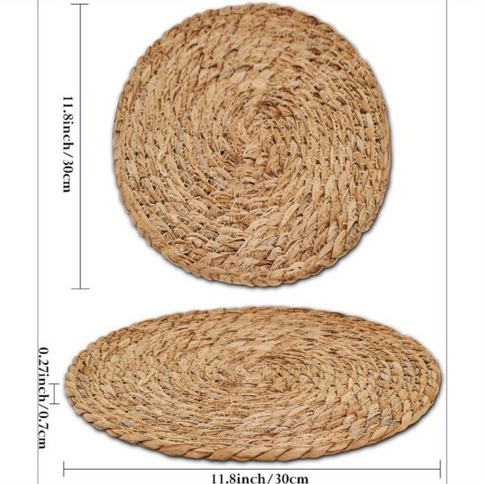 4Pcs Japanese Hand-Woven Grass Placemats: Thickened Non Scalding Round Heat Insulating Placemats for Family Dining Table, Tea Set Placement, Applicable To A Wide Range of Scenarios, Practical and Beautiful At The Same Time