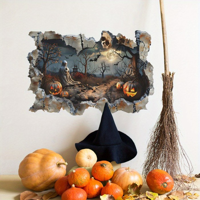 1pcs Halloween Broken Wall Skull Bat Pumpkin Bedroom Living Room Home Decorative Wall Sticker