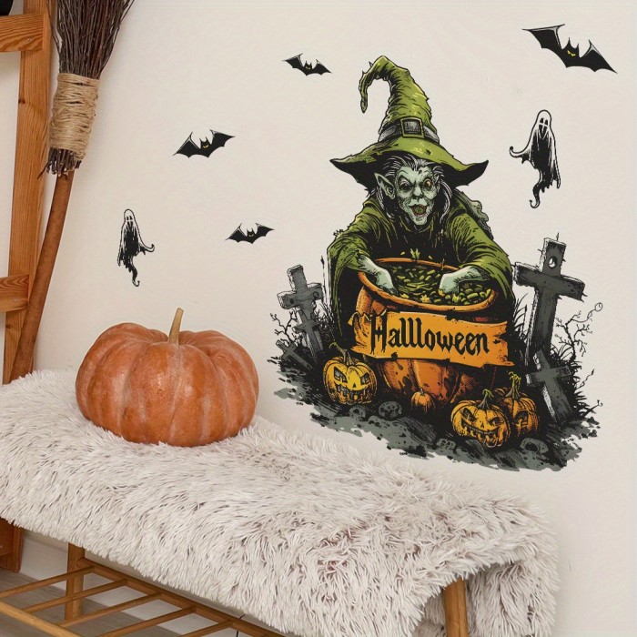 2 pcs\u002Fset Halloween Witch Bat Ghost Bedroom Living Room Home Background Layout Wall Sticker
