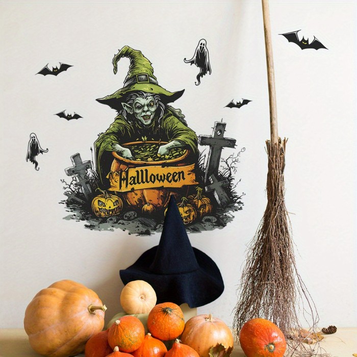 2 pcs\u002Fset Halloween Witch Bat Ghost Bedroom Living Room Home Background Layout Wall Sticker