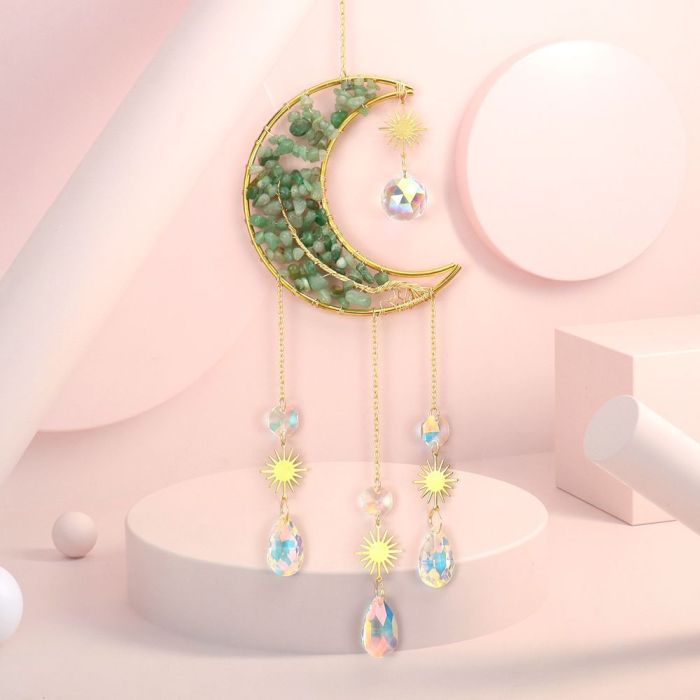 1PC hand-wound natural crystal gravel tree of Life Moon Sun catcher pendant wind chime decorative pendant