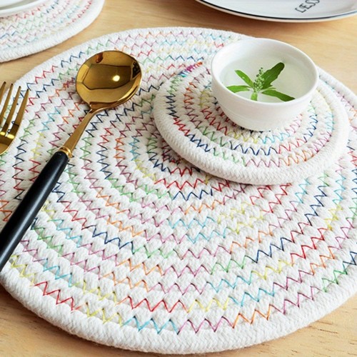5 Pieces Durable Washable Hand Woven Rope Table Placemats Coasters. Can Be Used For Rustic Or Farmhouse Themed Table Home Décor