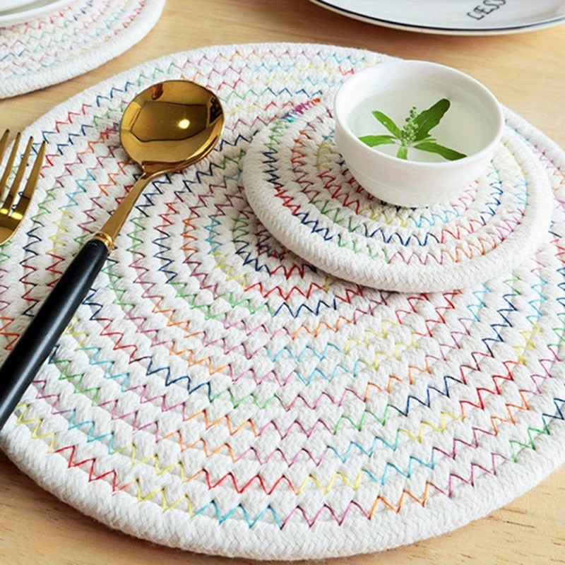 5 Pieces Durable Washable Hand Woven Rope Table Placemats Coasters. Can Be Used For Rustic Or Farmhouse Themed Table Home Décor