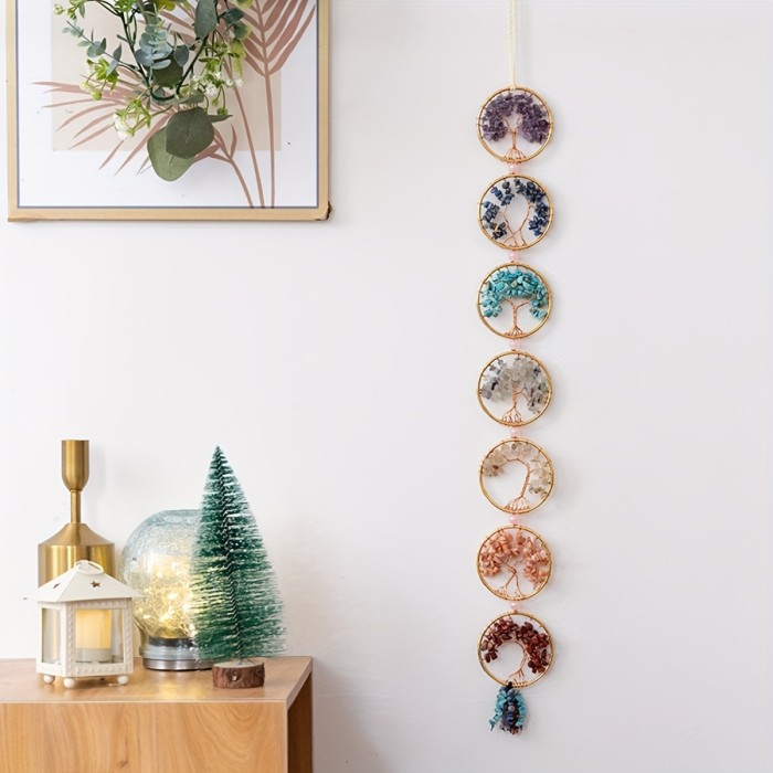 Sun Catcher Wind Chime Amethyst Garden Pendant Handmade Agate Wind Chime Natural Gravel Moon Decoration
