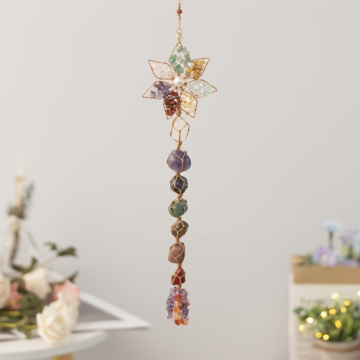 1pc Gem DreamCatcher Suncatcher Hanging Healing Suncatchers Wind Chimes Crystal Dream Catcher Rainbow Maker Prisms Sun Catchers Indoor Window Garden Outdoor Decor