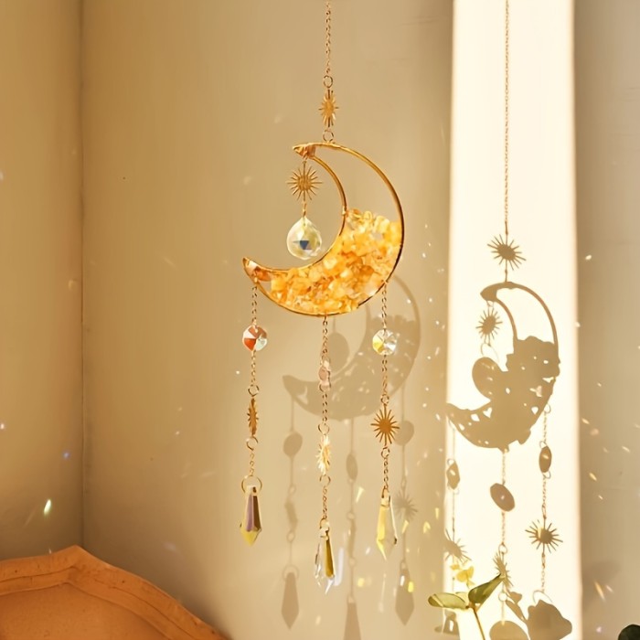 1pc, 2024 Spring\u002Fsummer New Sun Catcher Light And Wind Chimes Pendant, Hand-woven Crystal Sun Dreamcatcher Moon, Party Decoration Pendant, Garden Garden Window Decoration Pendant, Mother's Day Father's Day Gift, Birthday Gift
